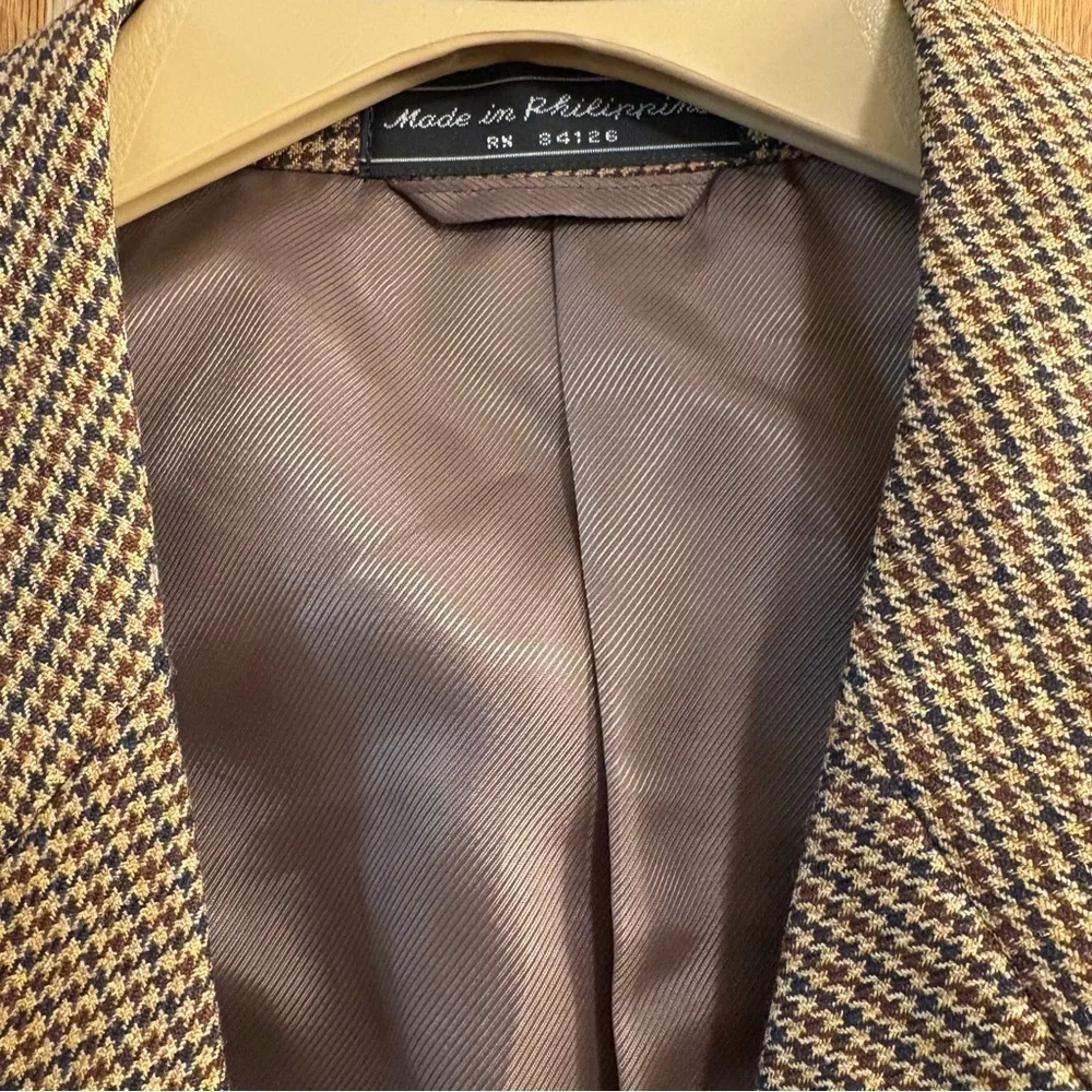 Stanley Blacker Sport Coat Blazer Men’s 39S Tan Brown Tweed Houndstooth Jacket